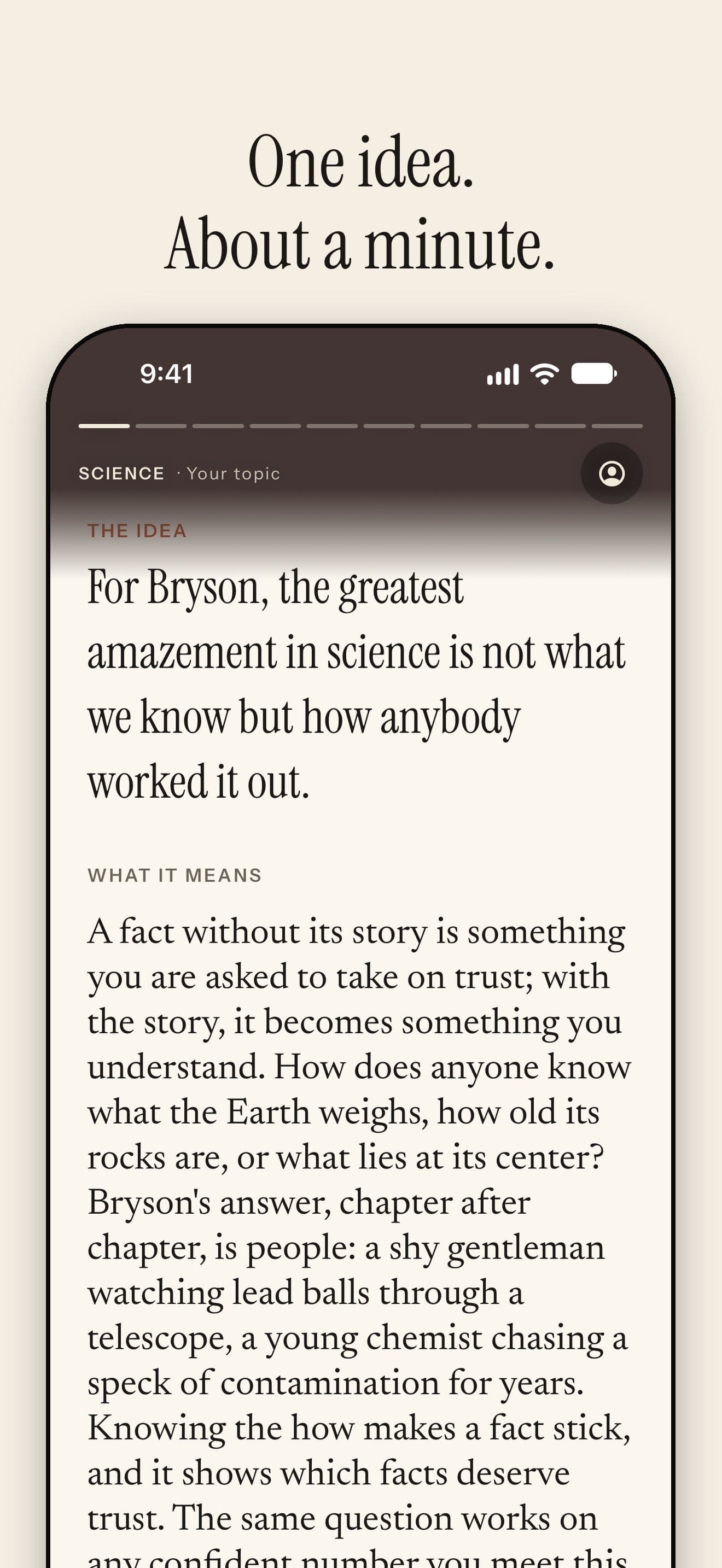 Booksnack story open for reading, with the idea as a pull quote