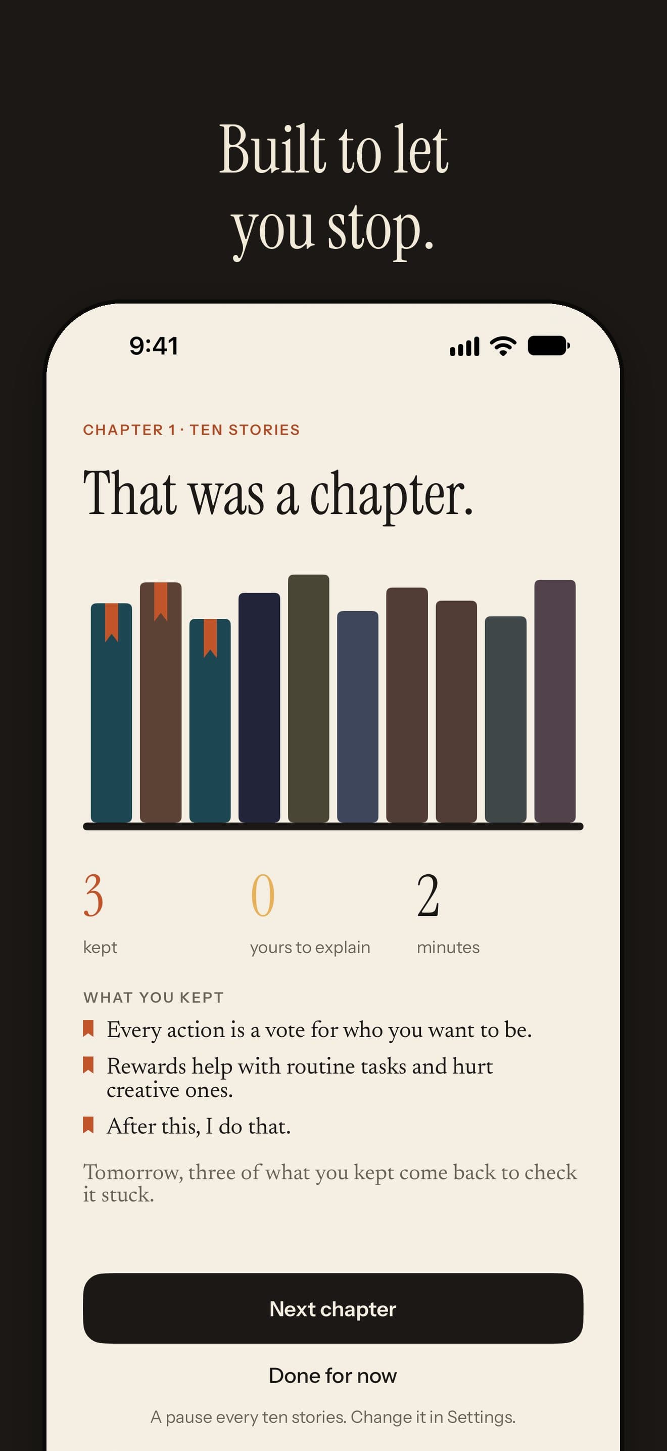 Booksnack chapter break showing what you kept