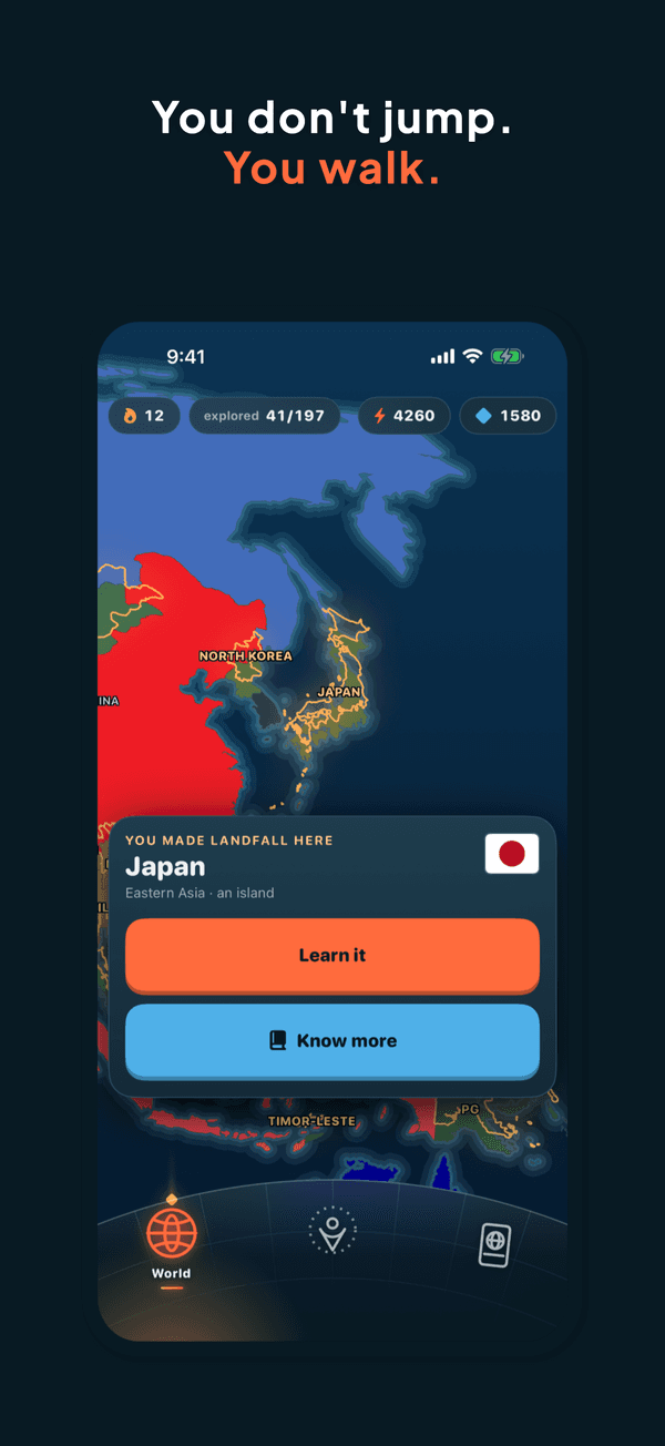A country card on the frontier, reached across water, ready to learn
