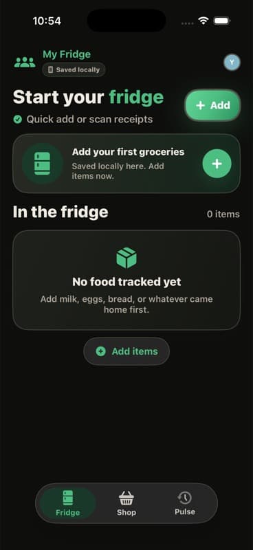 Family Fridge fresh fridge state with an Add groceries call to action