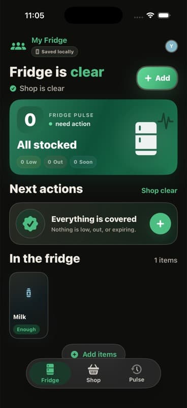 Family Fridge inventory after adding groceries