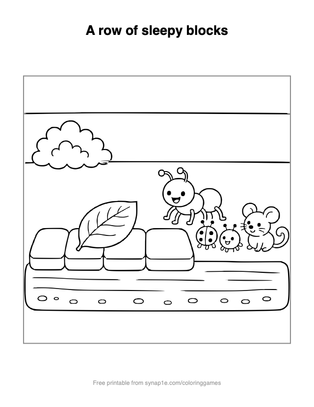 A row of sleepy blocks — free printable letters coloring page