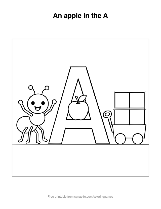Letters coloring page: An apple in the A