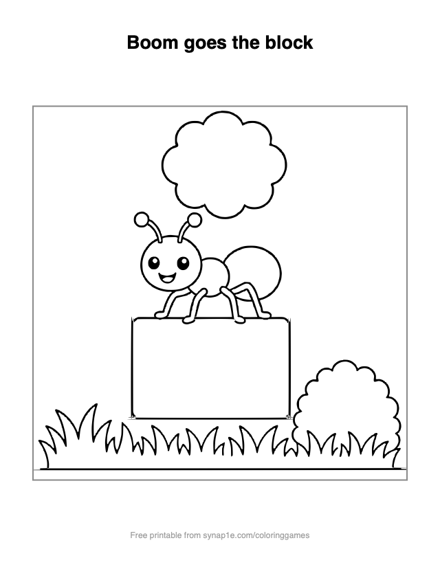 Boom goes the block — free printable letters coloring page