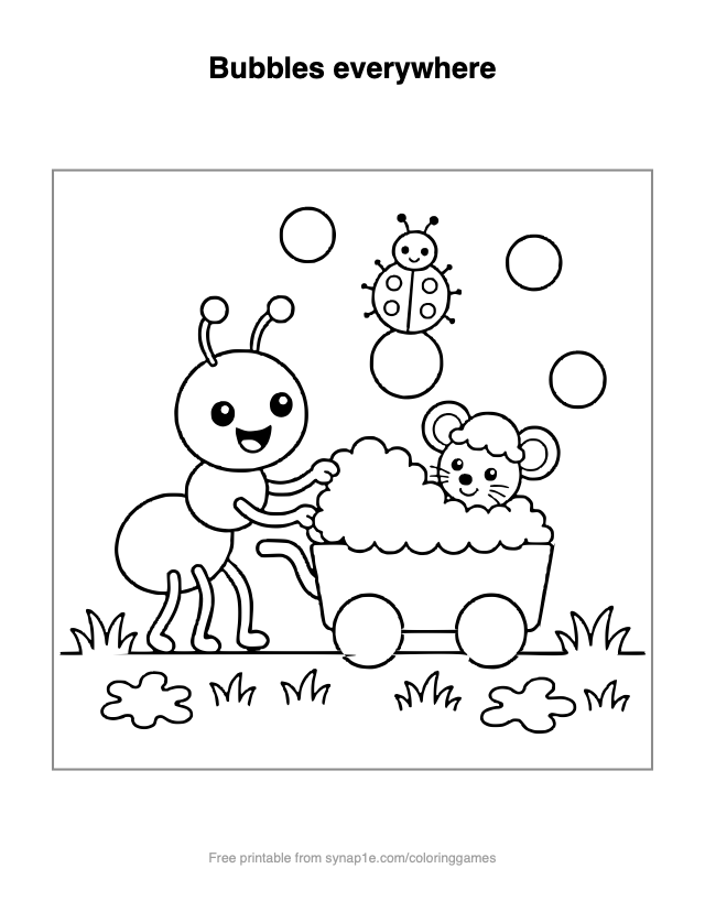 Bubbles everywhere — free printable letters coloring page