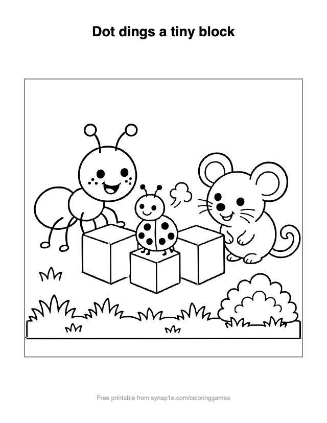 Dot dings a tiny block — free printable letters coloring page