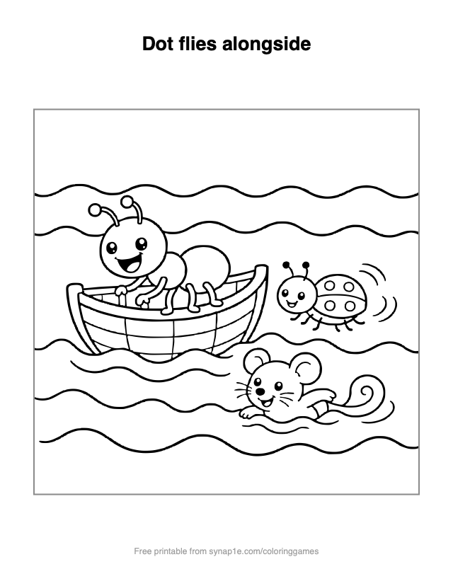 Dot flies alongside — free printable letters coloring page