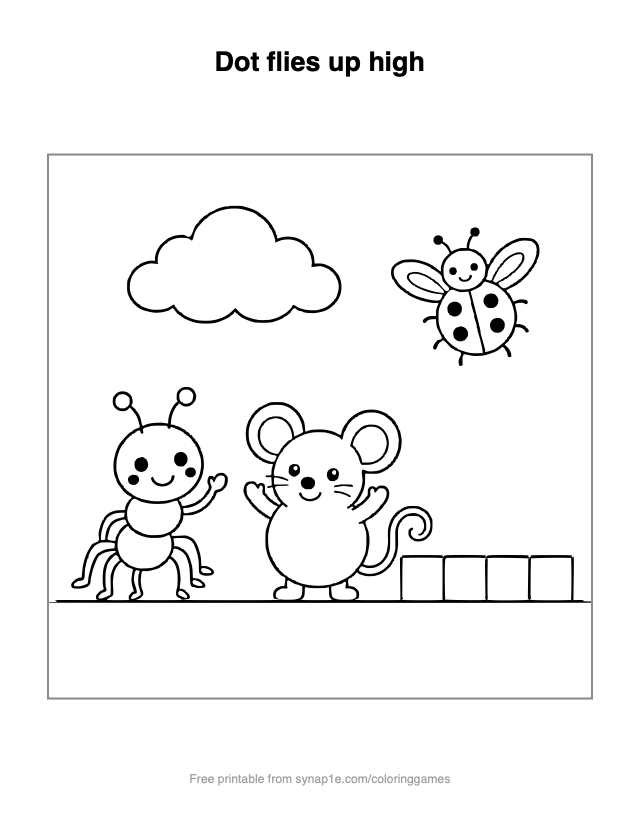 Dot flies up high — free printable letters coloring page