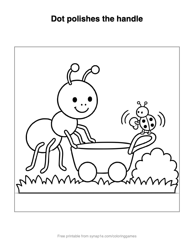 Dot polishes the handle — free printable letters coloring page
