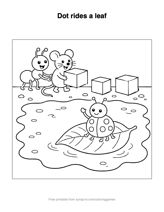 Dot rides a leaf — free printable letters coloring page