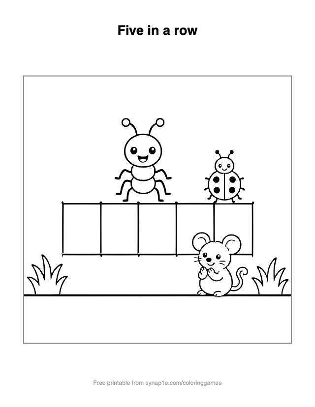 Five in a row — free printable letters coloring page