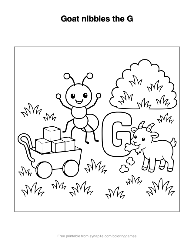 Goat nibbles the G — free printable letters coloring page