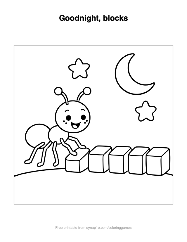 Goodnight, blocks — free printable letters coloring page