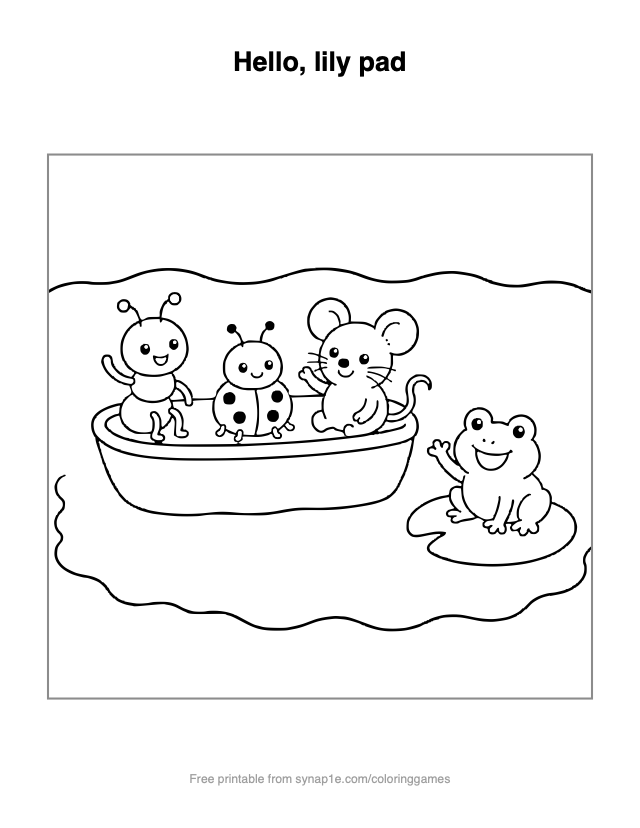 Hello, lily pad — free printable letters coloring page