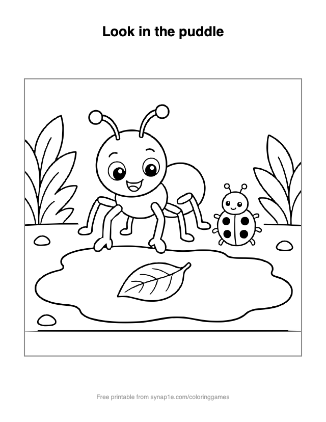 Look in the puddle — free printable letters coloring page