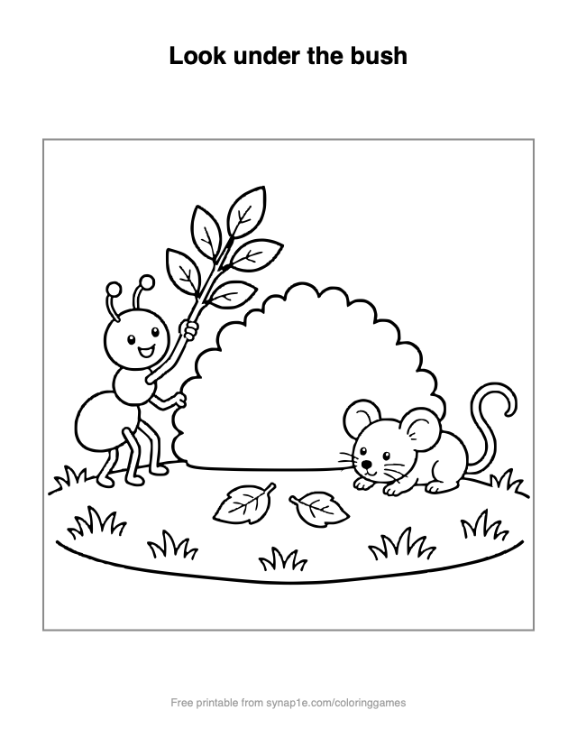 Look under the bush — free printable letters coloring page