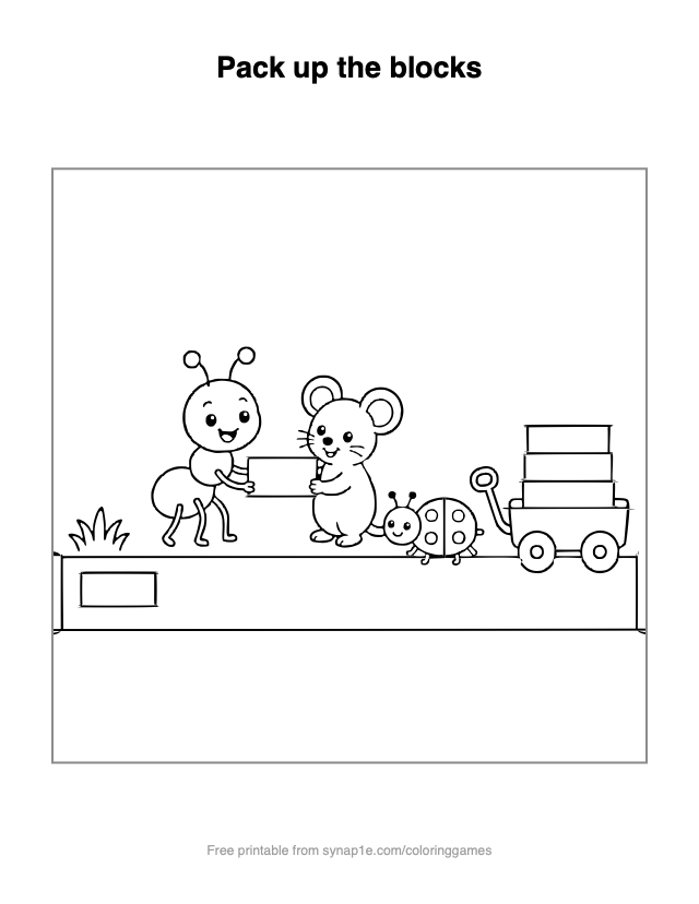 Pack up the blocks — free printable letters coloring page