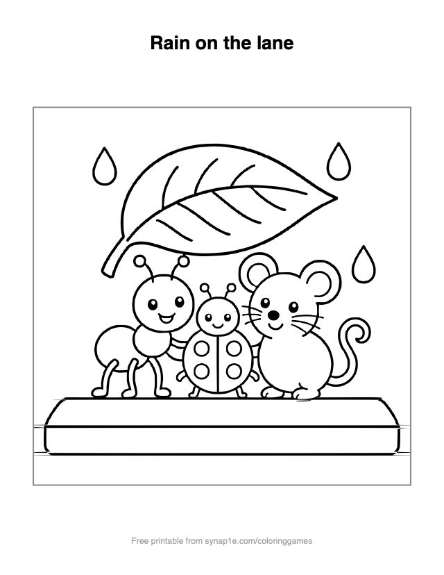 Rain on the lane — free printable letters coloring page