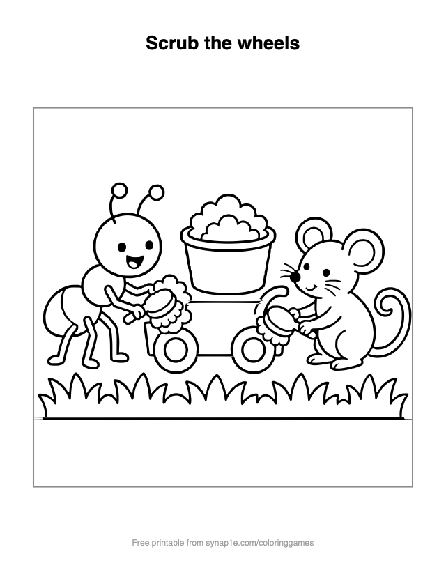 Scrub the wheels — free printable letters coloring page