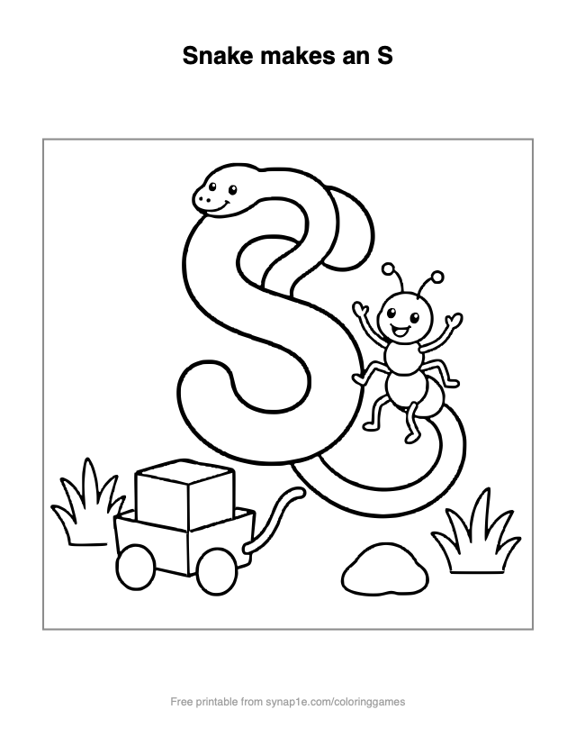 Snake makes an S — free printable letters coloring page