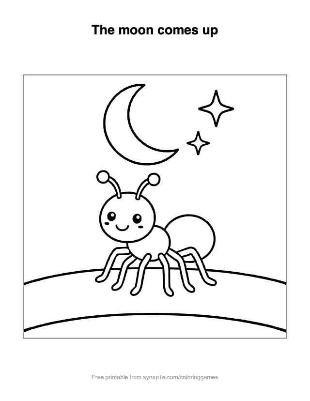 The moon comes up — free printable letters coloring page