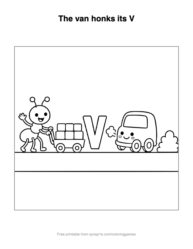 The van honks its V — free printable letters coloring page