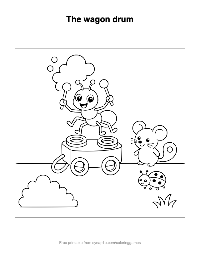 The wagon drum — free printable letters coloring page