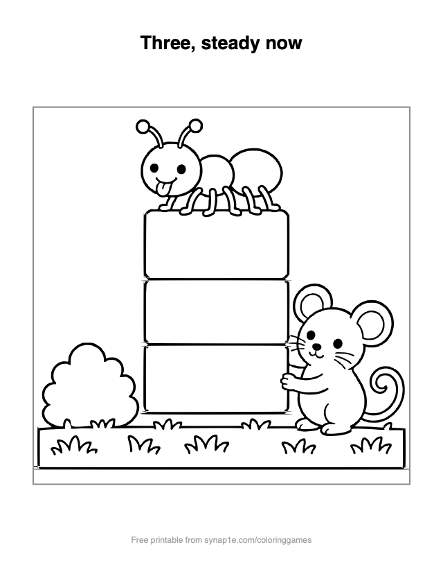 Three, steady now — free printable letters coloring page