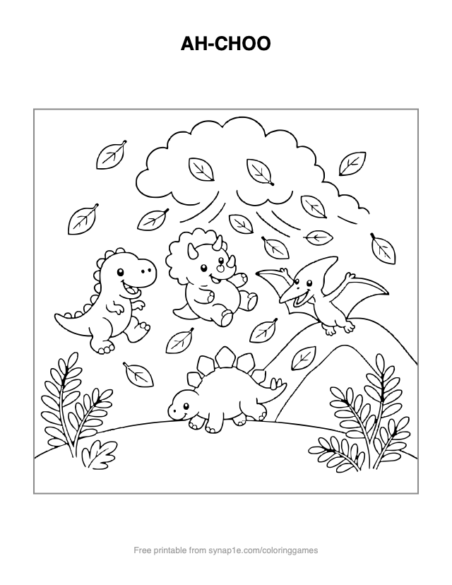 AH-CHOO — free printable dinosaurs coloring page
