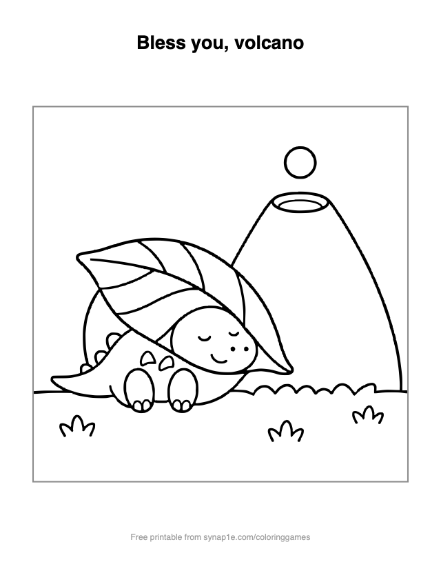 Bless you, volcano — free printable dinosaurs coloring page