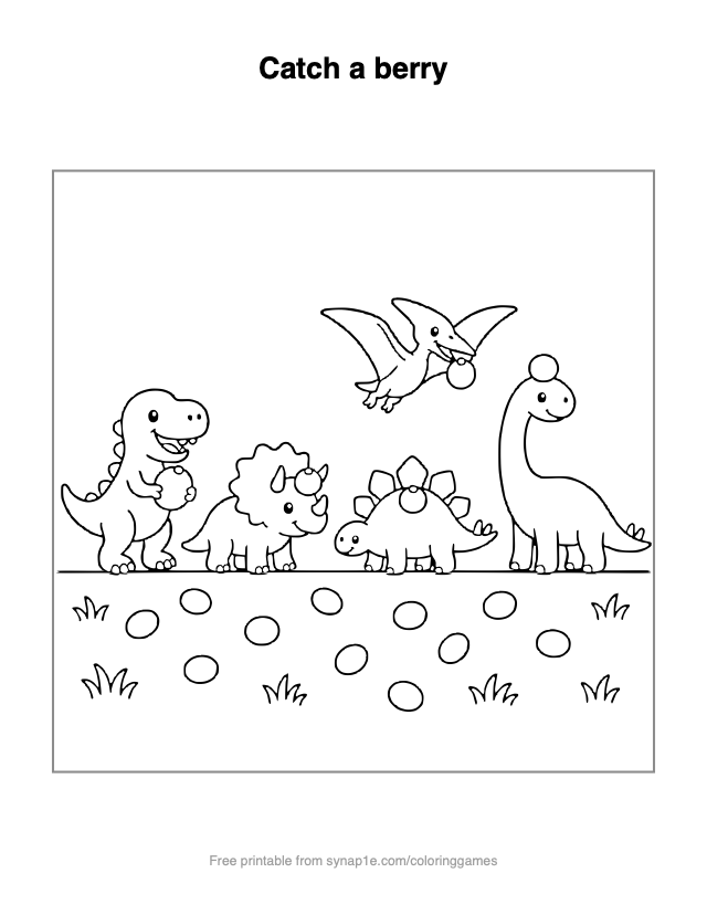Catch a berry — free printable dinosaurs coloring page
