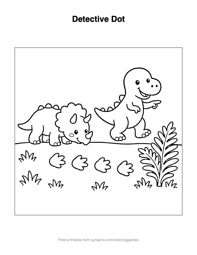Detective Dot — free printable dinosaurs coloring page