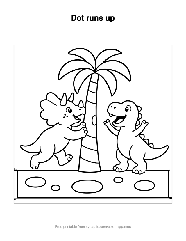 Dot runs up — free printable dinosaurs coloring page