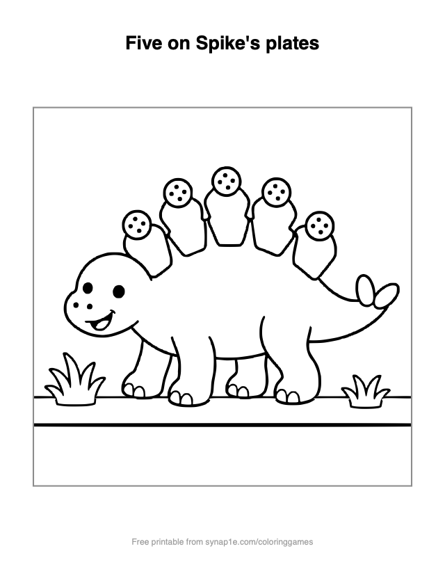 Five on Spike's plates — free printable dinosaurs coloring page