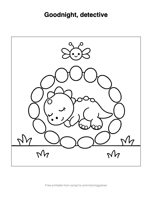 Goodnight, detective — free printable dinosaurs coloring page