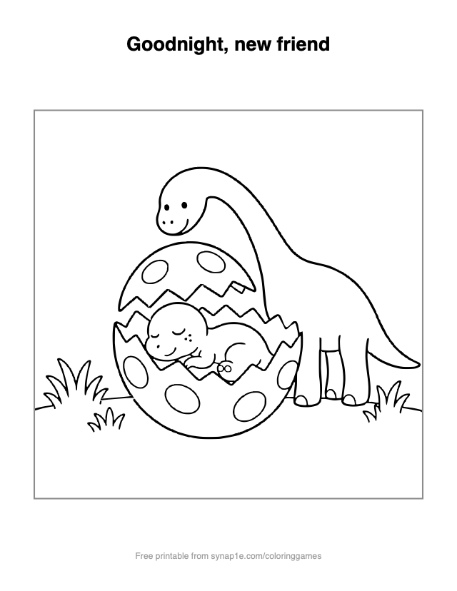 Goodnight, new friend — free printable dinosaurs coloring page
