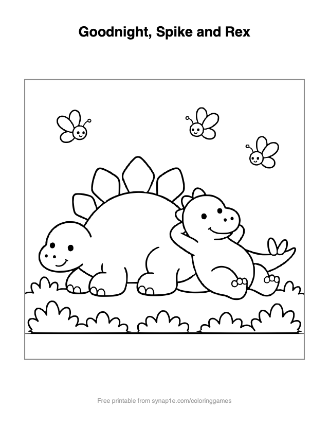 Goodnight, Spike and Rex — free printable dinosaurs coloring page