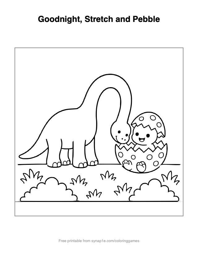 Goodnight, Stretch and Pebble — free printable dinosaurs coloring page