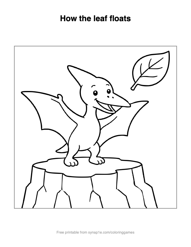 How the leaf floats — free printable dinosaurs coloring page