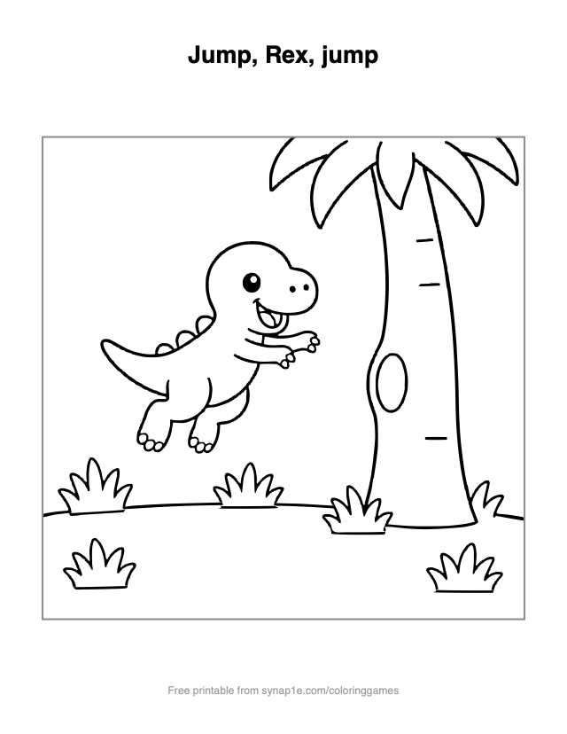 Jump, Rex, jump — free printable dinosaurs coloring page
