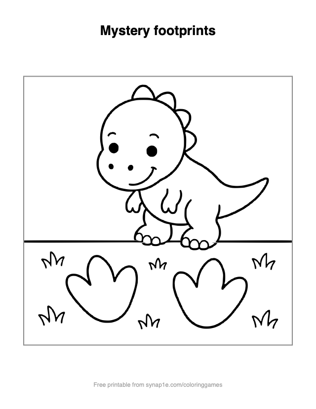 Mystery footprints — free printable dinosaurs coloring page