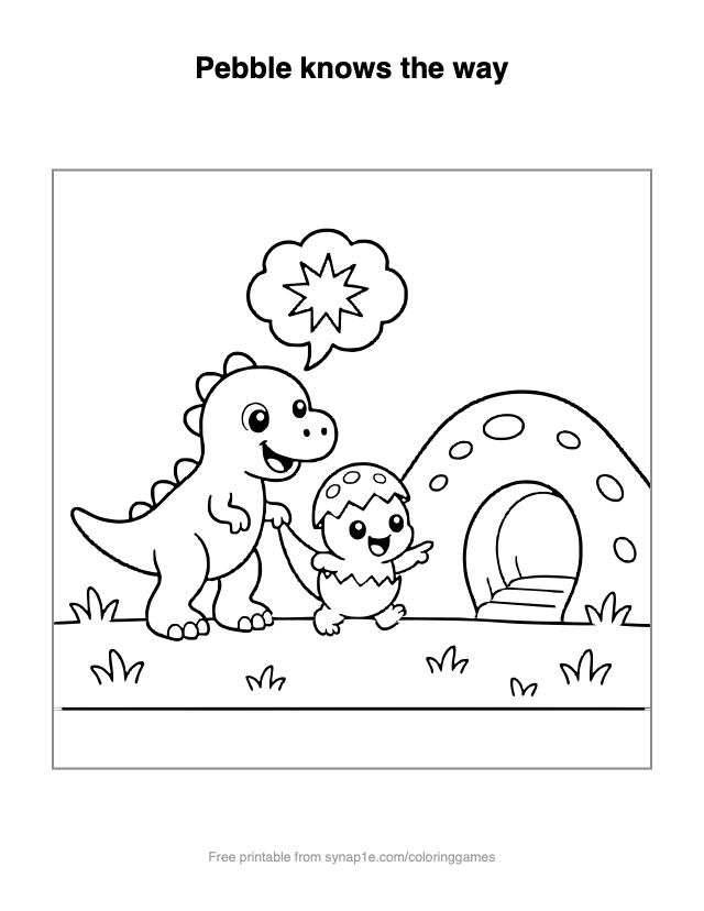 Pebble knows the way — free printable dinosaurs coloring page