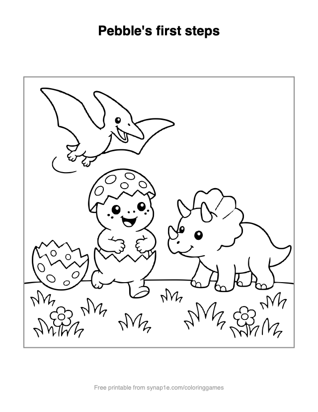 Pebble's first steps — free printable dinosaurs coloring page