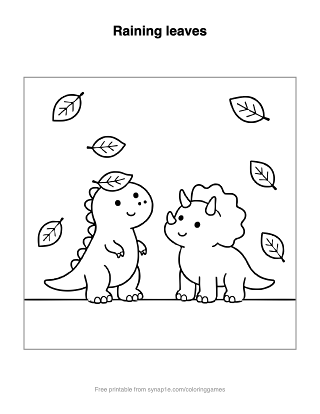 Raining leaves — free printable dinosaurs coloring page