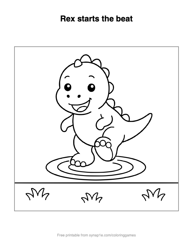 Rex starts the beat — free printable dinosaurs coloring page