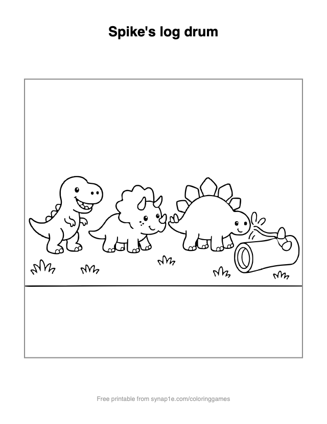 Spike's log drum — free printable dinosaurs coloring page