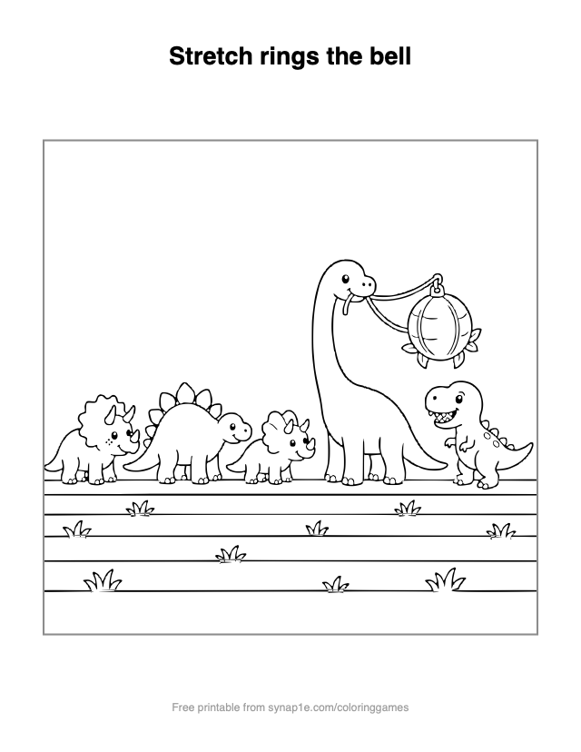 Stretch rings the bell — free printable dinosaurs coloring page