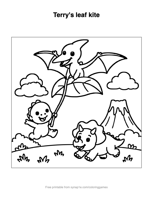 Terry's leaf kite — free printable dinosaurs coloring page