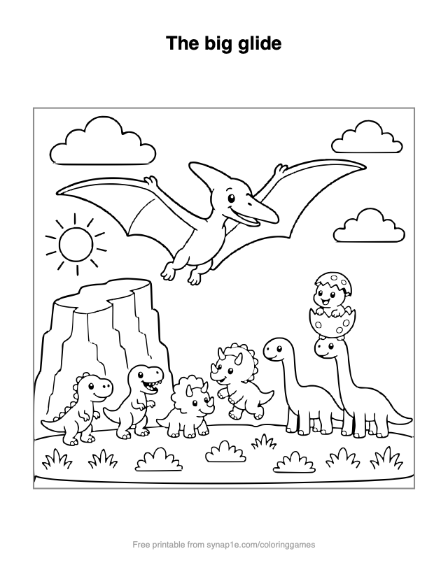 The big glide — free printable dinosaurs coloring page