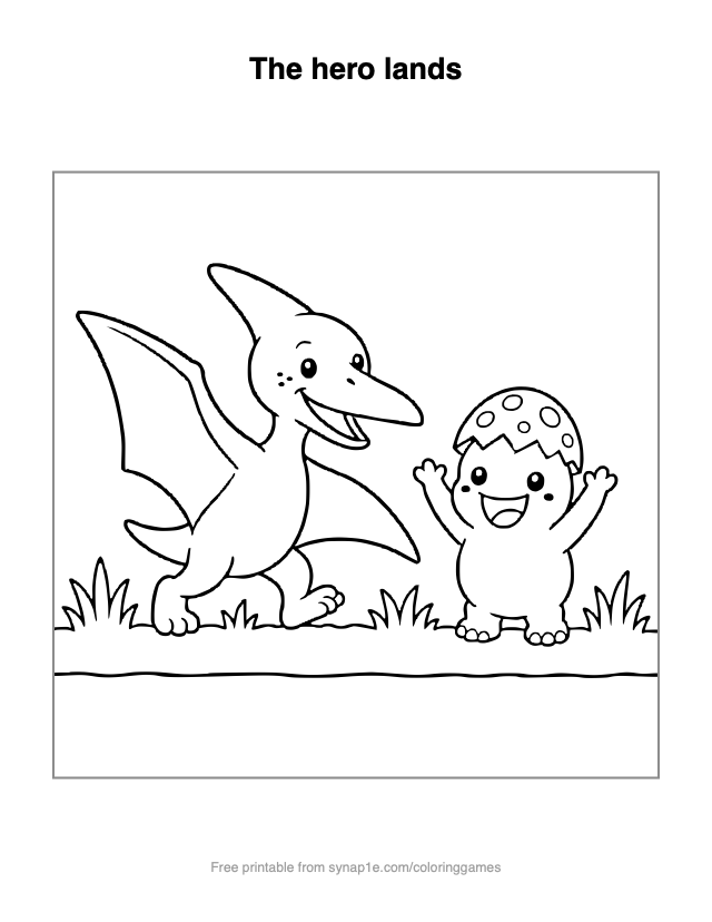 The hero lands — free printable dinosaurs coloring page